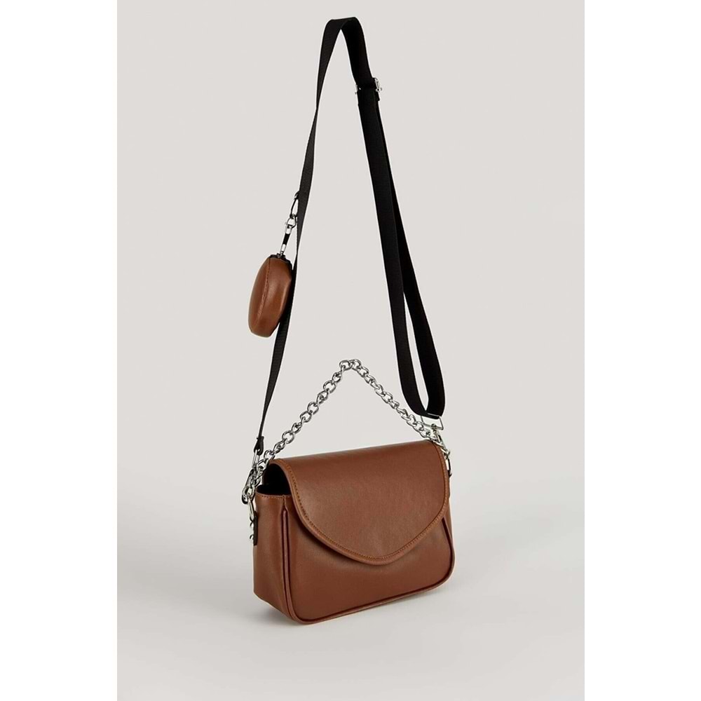 Bagorama GANA Kadın Suni Deri Küçük Cepli Omuz Çantası - Taba