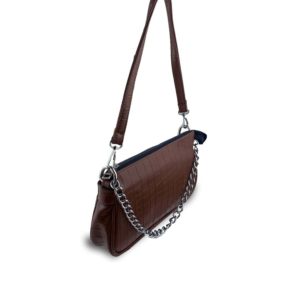 Bagorama VINE Kadın Desenli Suni Deri Zincirli Çapraz Askılı Omuz Çantası - Kahverengi