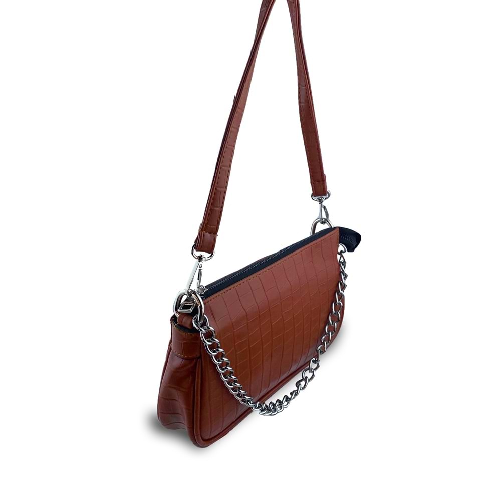 Bagorama VINE Kadın Desenli Suni Deri Zincirli Çapraz Askılı Omuz Çantası - Taba