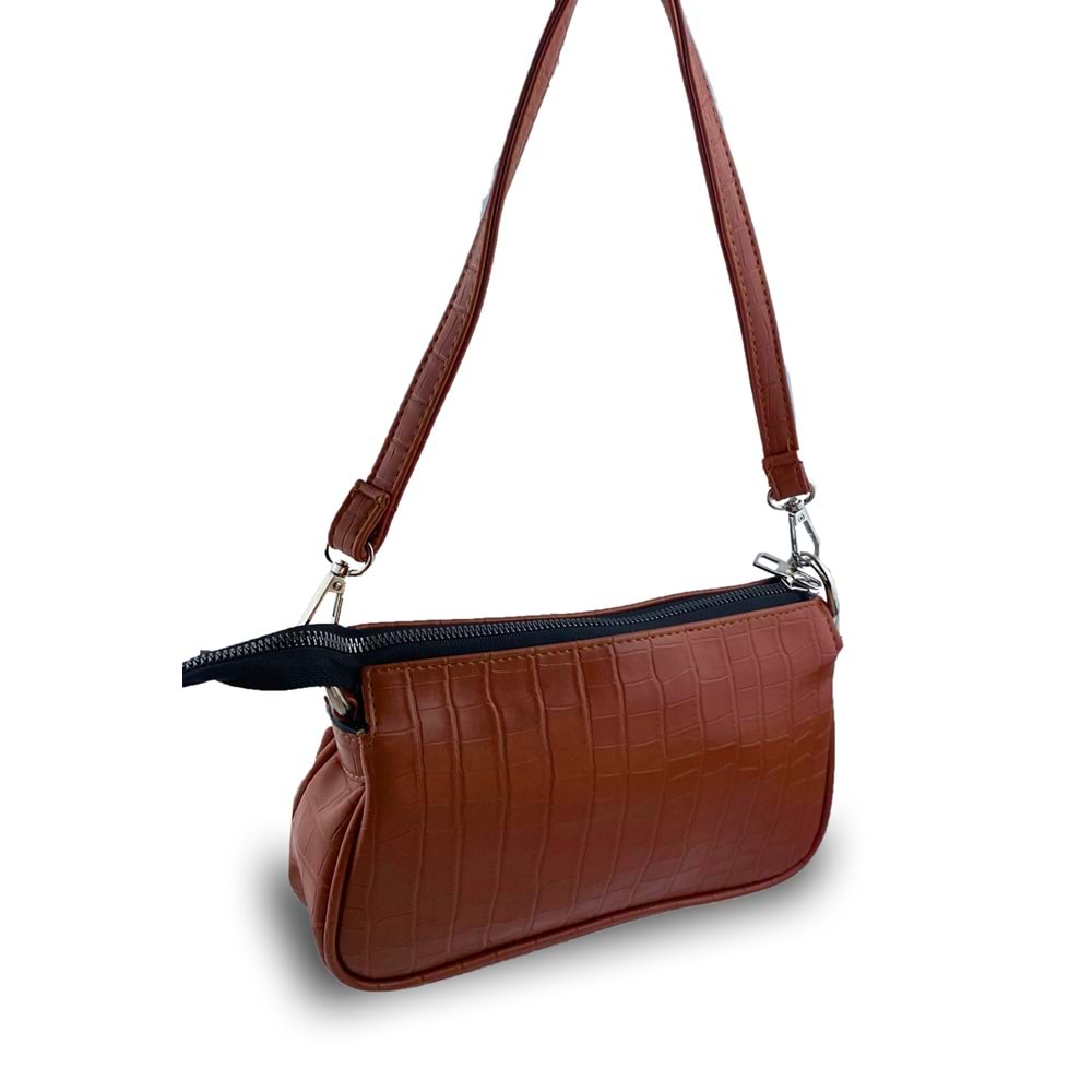 Bagorama VINE Kadın Desenli Suni Deri Zincirli Çapraz Askılı Omuz Çantası - Taba