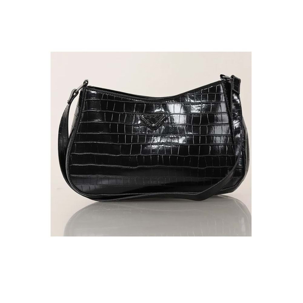 Bagorama PRAD Kadın Suni Deri Desenli Baget Omuz Çantası - Siyah