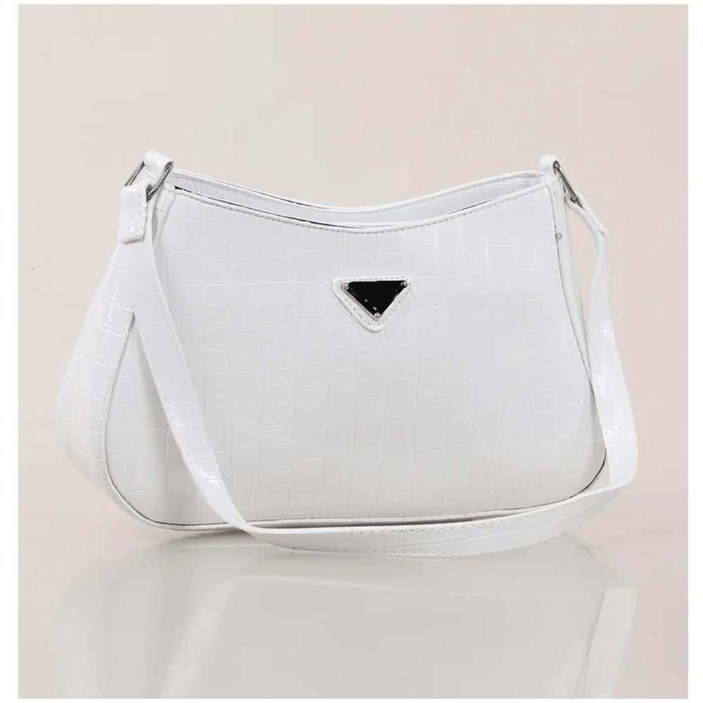 Bagorama PRAD Kadın Suni Deri Desenli Baget Omuz Çantası - Beyaz