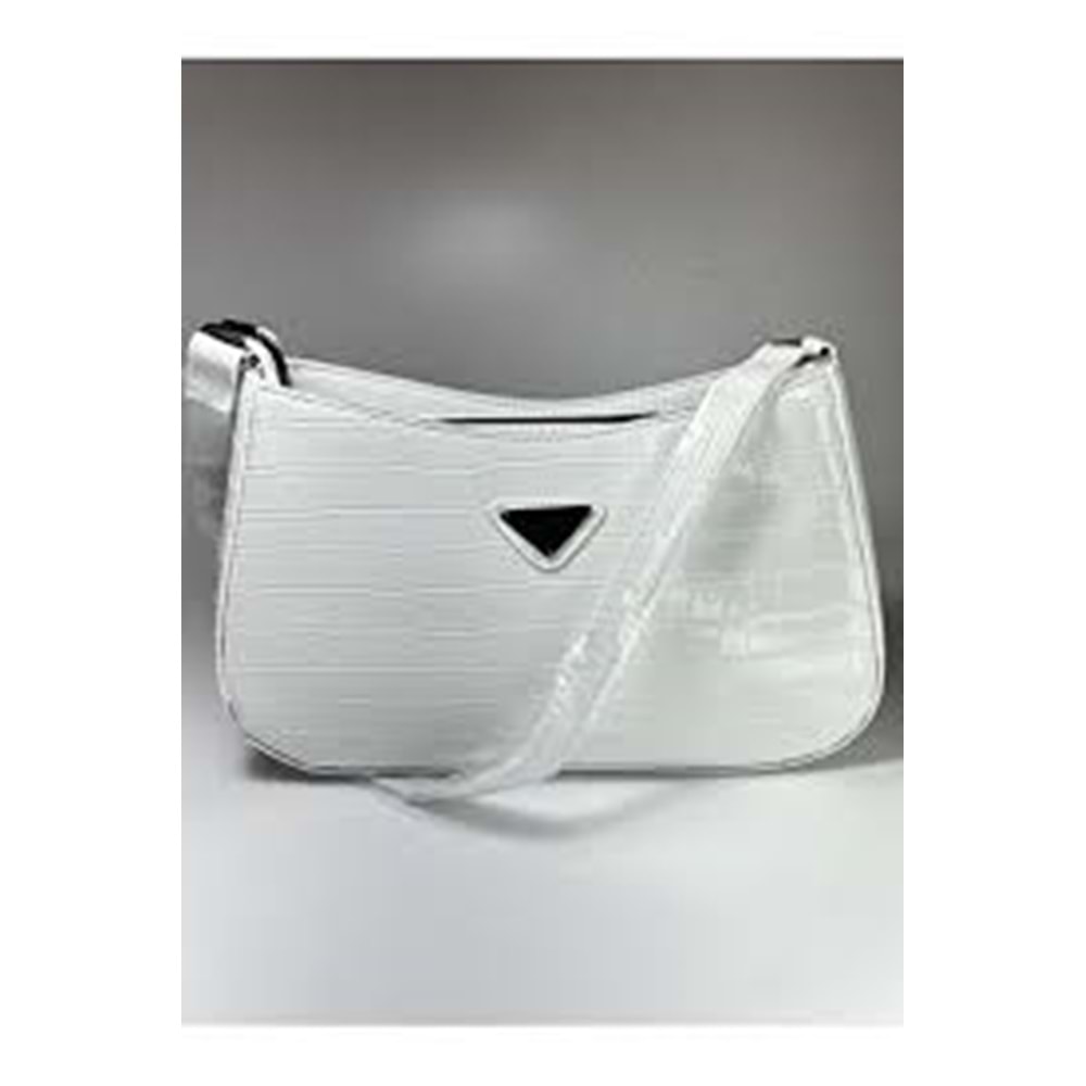 Bagorama PRAD Kadın Suni Deri Desenli Baget Omuz Çantası - Beyaz