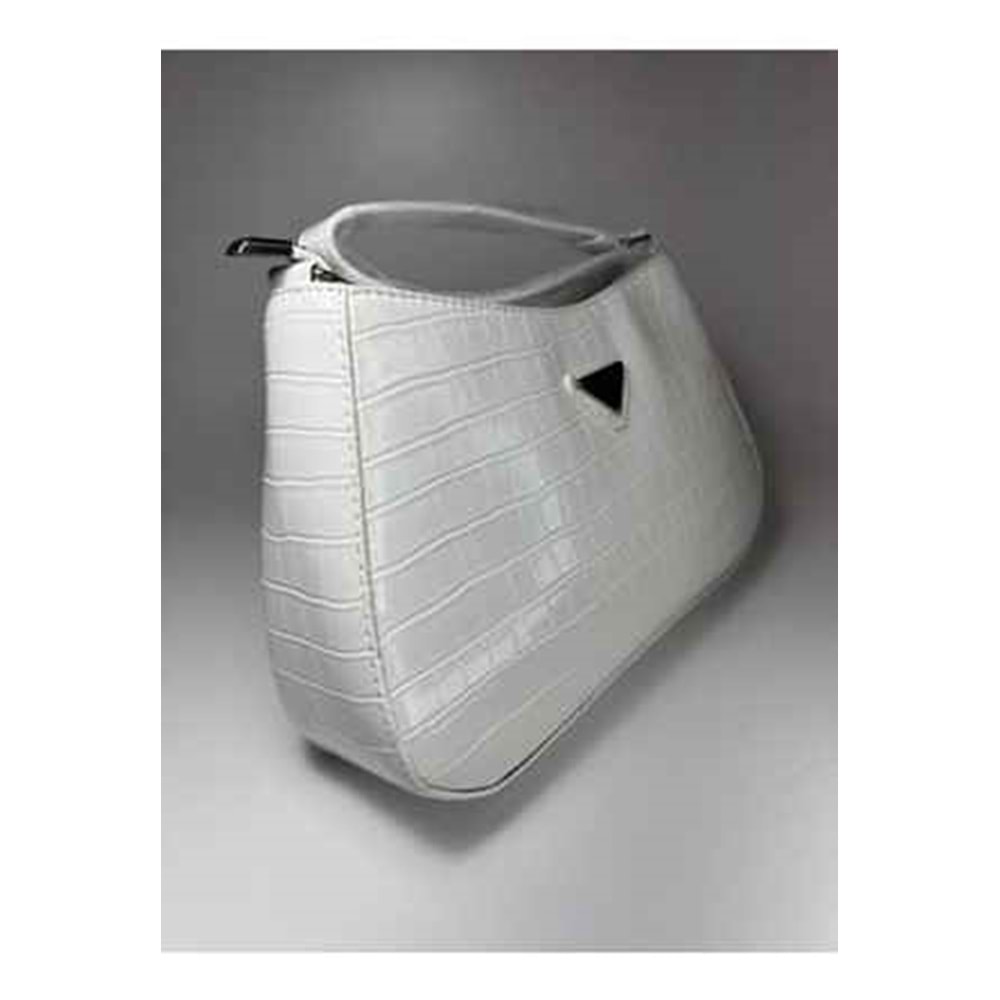 Bagorama PRAD Kadın Suni Deri Desenli Baget Omuz Çantası - Beyaz
