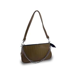 Bagorama VINE Kadın Desenli Suni Deri Zincirli Çapraz Askılı Omuz Çantası - Vizon