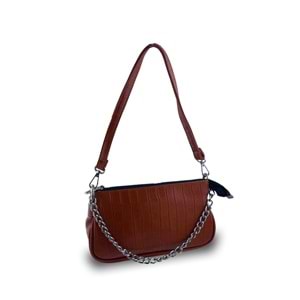 Bagorama VINE Kadın Desenli Suni Deri Zincirli Çapraz Askılı Omuz Çantası - Taba