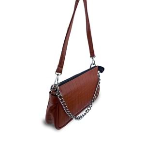 Bagorama VINE Kadın Desenli Suni Deri Zincirli Çapraz Askılı Omuz Çantası - Taba