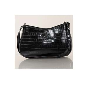 Bagorama PRAD Kadın Suni Deri Desenli Baget Omuz Çantası - Siyah