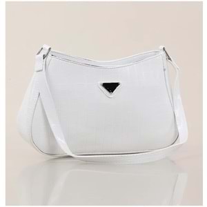 Bagorama PRAD Kadın Suni Deri Desenli Baget Omuz Çantası - Beyaz