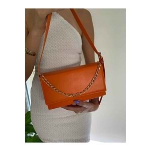 Bagorama CINDY Kadın Suni Deri Portföy Zincirli Çapraz Askılı Omuz Çantası - Turuncu