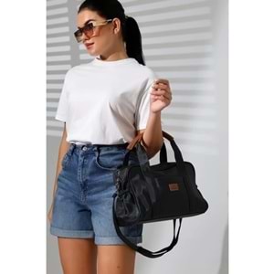 Bagorama TOTTS Kadın Buzi Kumaş Suya Dayanıklı Leke Tutmaz Çok Gözlü Omuz Çantası - Siyah