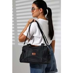 Bagorama TOTTS Kadın Buzi Kumaş Suya Dayanıklı Leke Tutmaz Çok Gözlü Omuz Çantası - Siyah