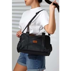 Bagorama TOTTS Kadın Buzi Kumaş Suya Dayanıklı Leke Tutmaz Çok Gözlü Omuz Çantası - Siyah