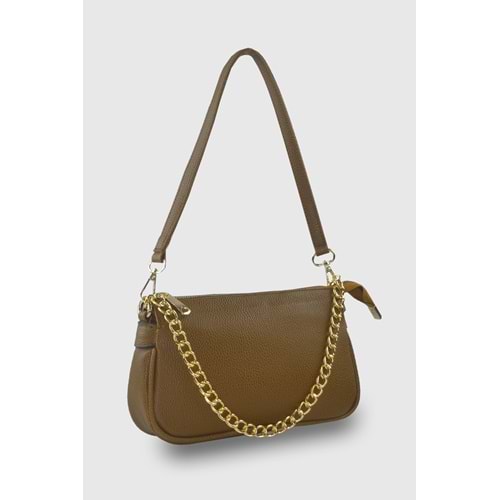 Bagorama HELLY Kadın Zincirli Suni Deri Kol ve Omuz Çantası - Vizon