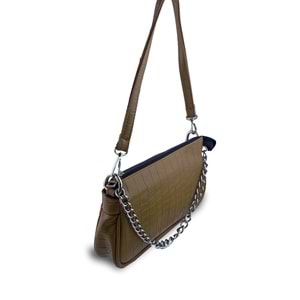 Bagorama VINE Kadın Desenli Suni Deri Zincirli Çapraz Askılı Omuz Çantası - Vizon