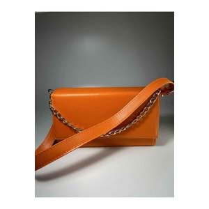 Bagorama CINDY Kadın Suni Deri Portföy Zincirli Çapraz Askılı Omuz Çantası - Turuncu