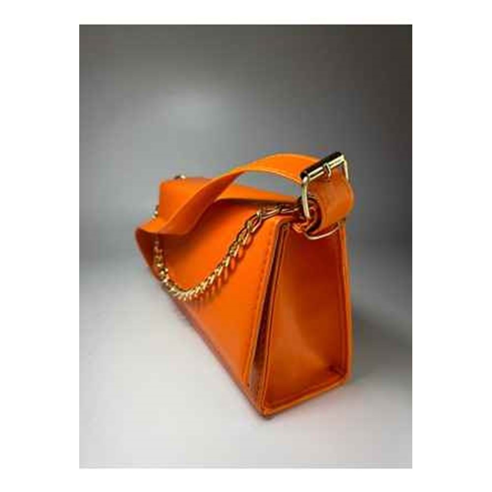 Bagorama CINDY Kadın Suni Deri Portföy Zincirli Çapraz Askılı Omuz Çantası - Turuncu